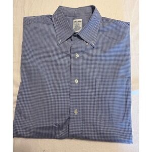 Brooks Brothers Makers Shirt Mens 17-4 Relaxed Fit Blue Check Cotton Made in USA